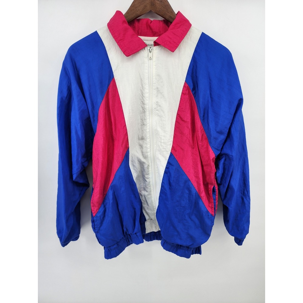 Vintage Small ‎ PB Collections Blue Pink Colorblock Full Zip Windbreaker Jacket